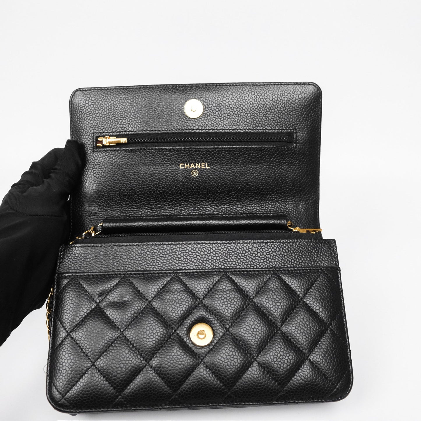 Chanel Classic Wallet On Chain WOC Quilted Black Caviar Gold Hardware