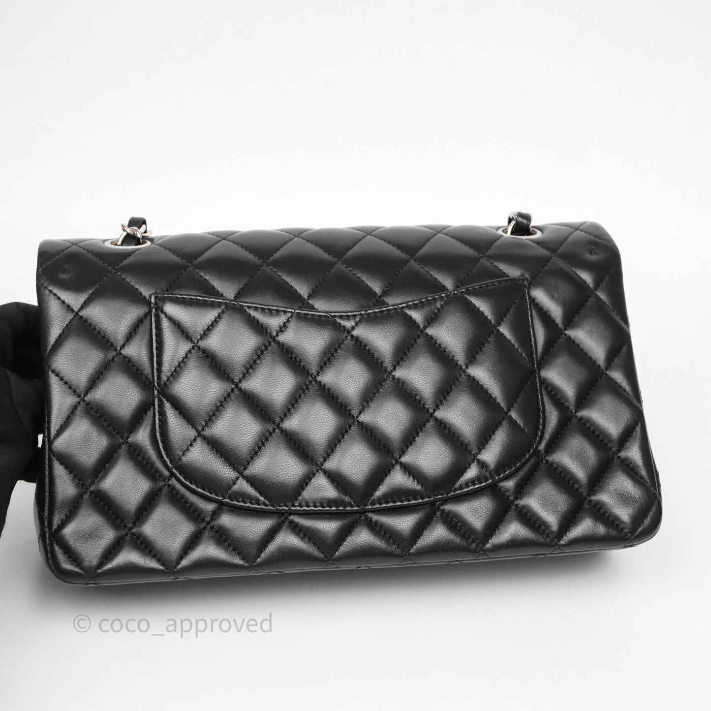Chanel Classic M/L Medium Flap Quilted Black Lambskin Silver Hardware