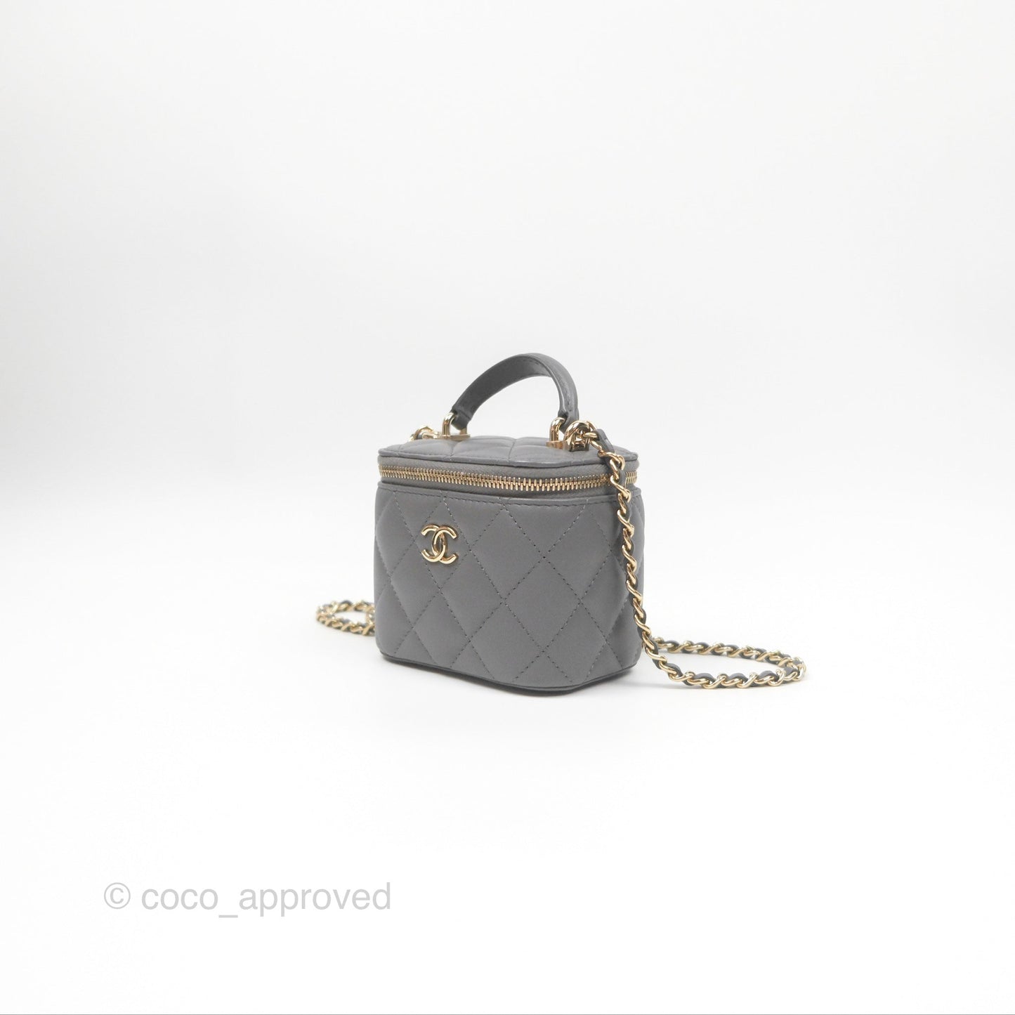 Chanel Mini Top Handle Vanity With Chain Grey Lambskin Gold Hardware