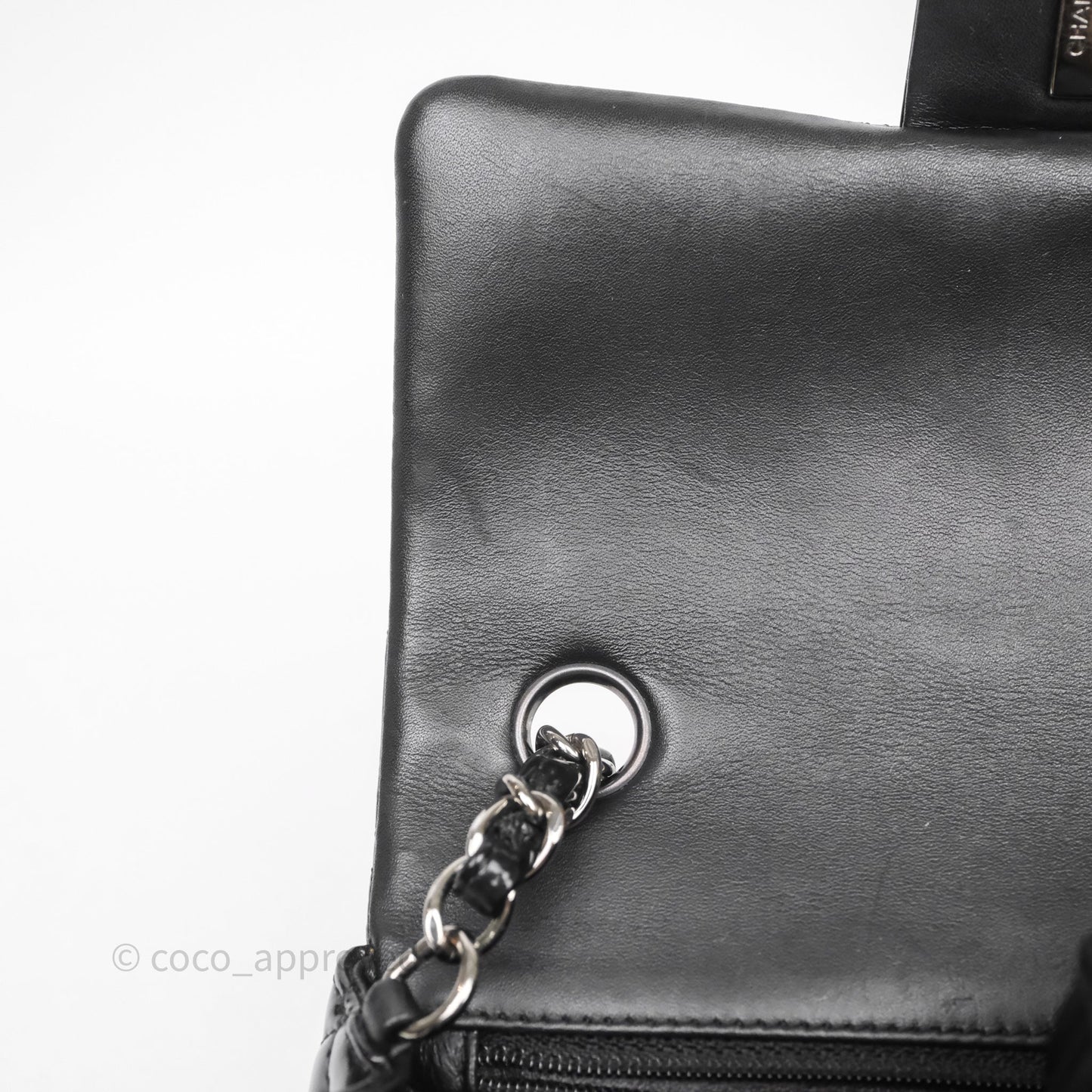 Chanel Quilted Mini Rectangular Flap Black Patent Silver Hardware