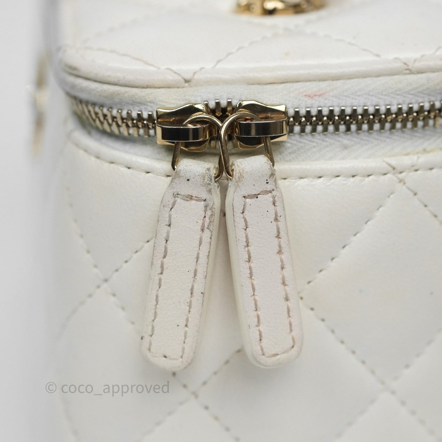 Chanel Logo Crystals Top Handle Vanity Rectangular White Lambskin Gold Hardware