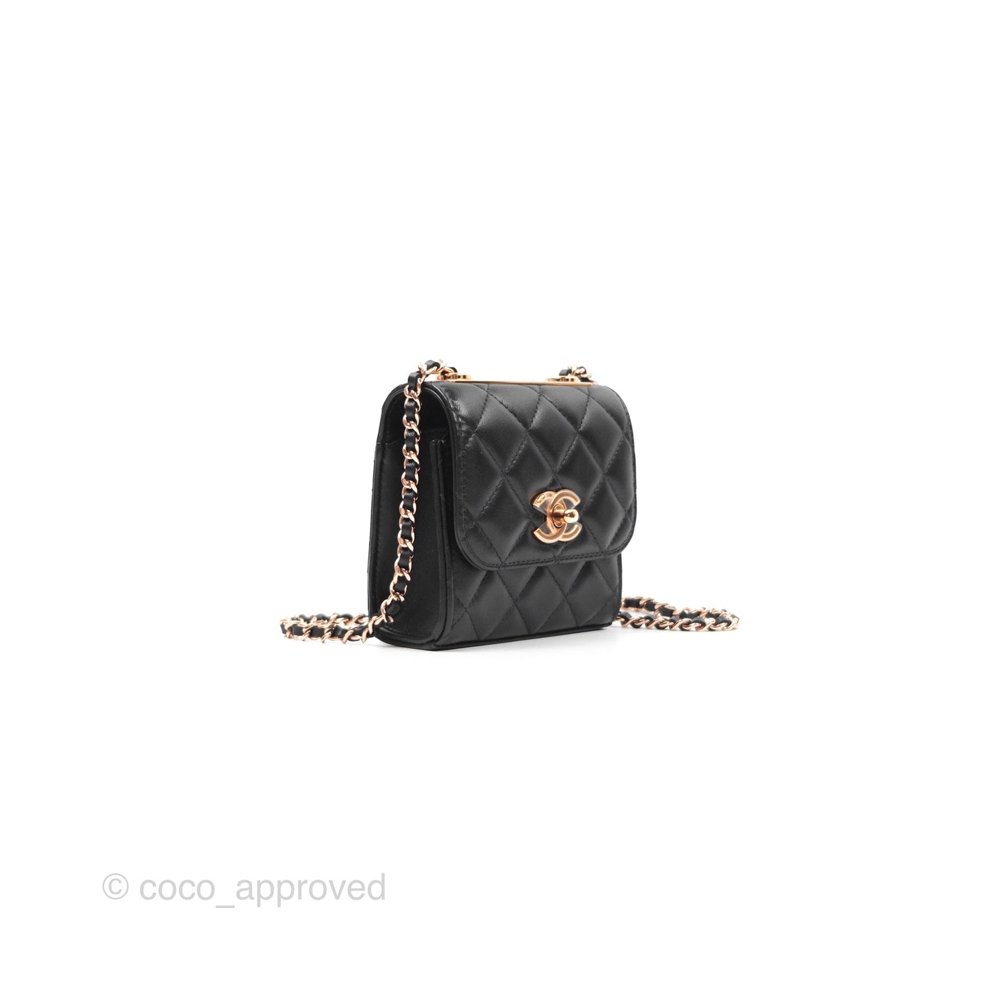 Chanel Mini Quilted Trendy CC Clutch With Chain Black Lambskin Rose Gold Hardware
