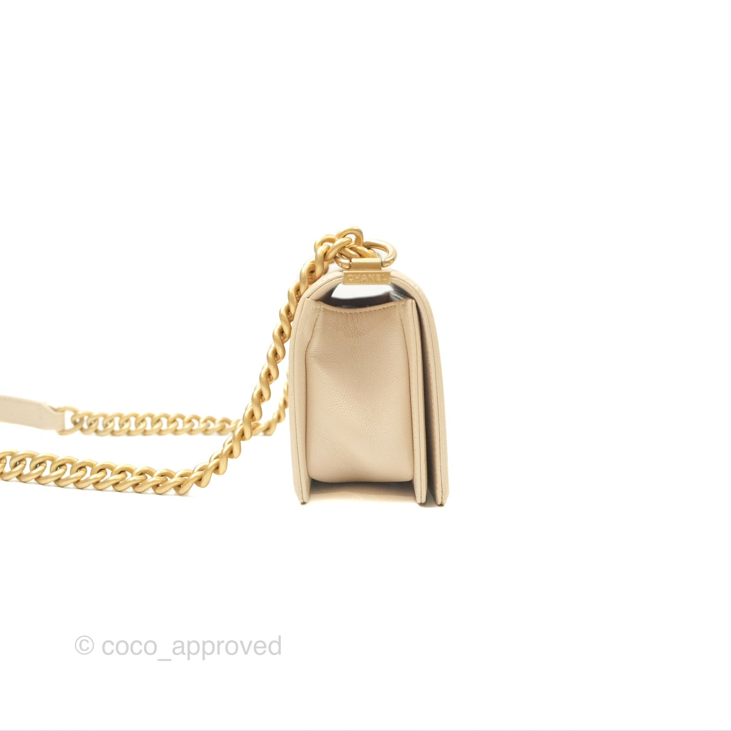 Chanel Chevron Small Boy Cream Ivory Caviar Aged Gold Hardware