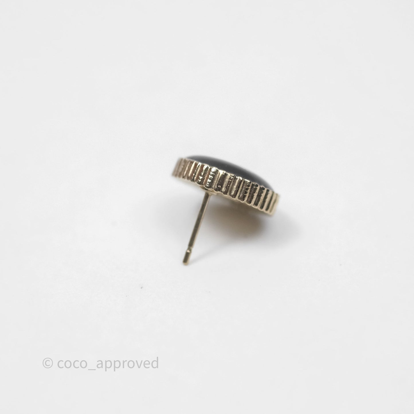 Chanel Round Black CC Earrings Gold Tone 18V