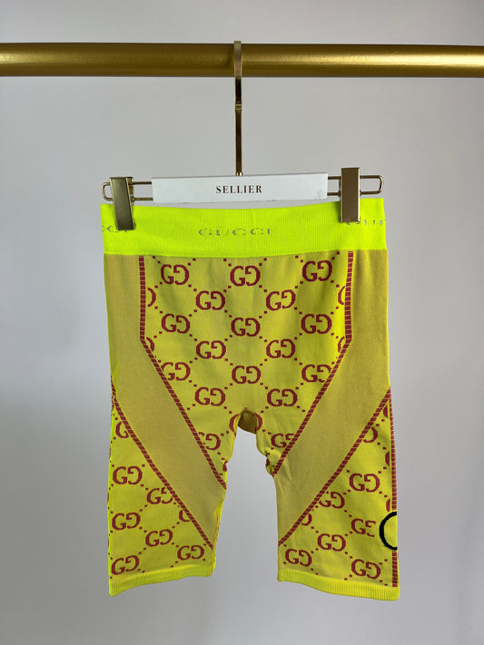 Luxury Gucci Neon Yellow Interlocking G Jacquard Cycling Shorts Size S (UK 8)  466