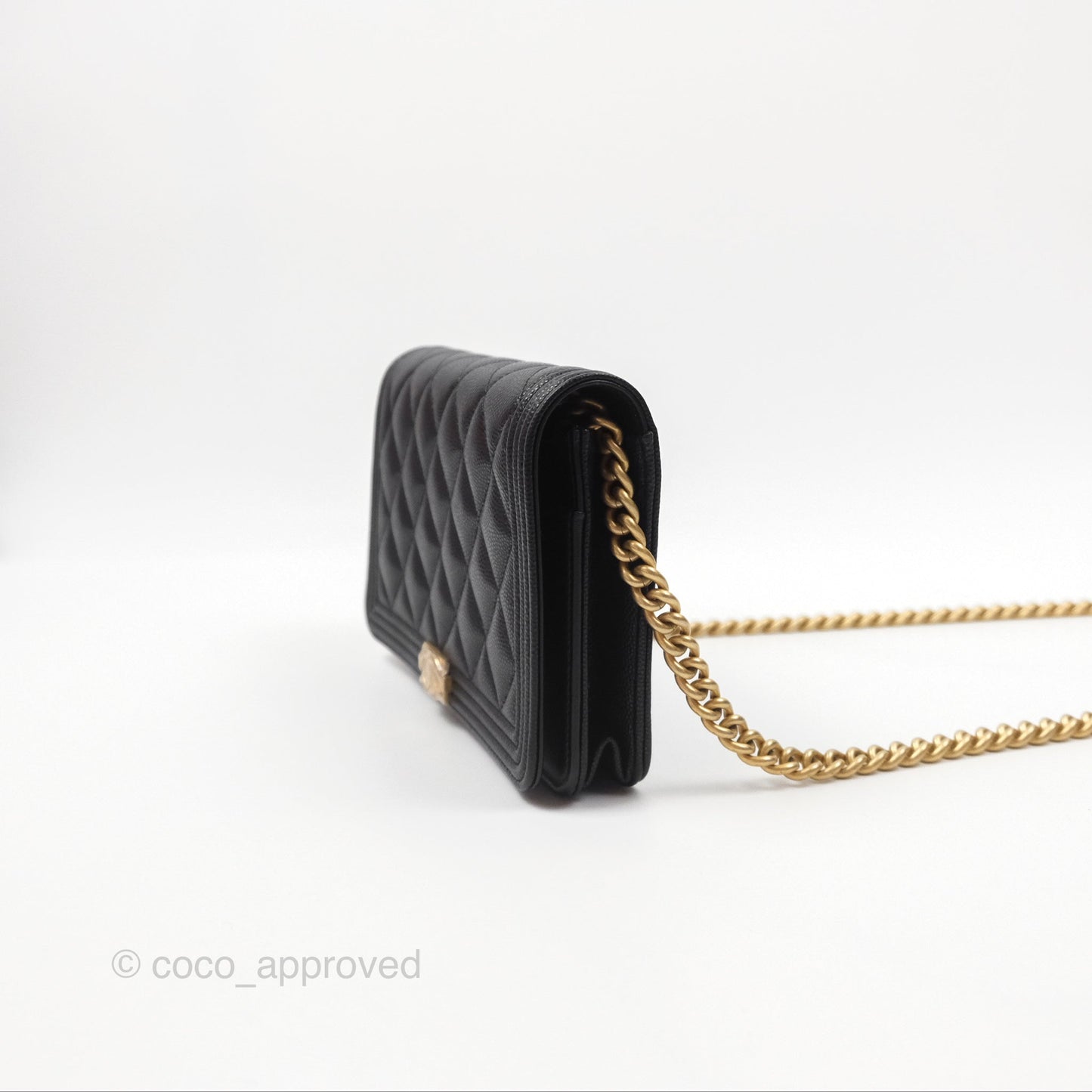 Chanel Quilted Boy Wallet on Chain WOC Black Caviar Age Gold Hardware