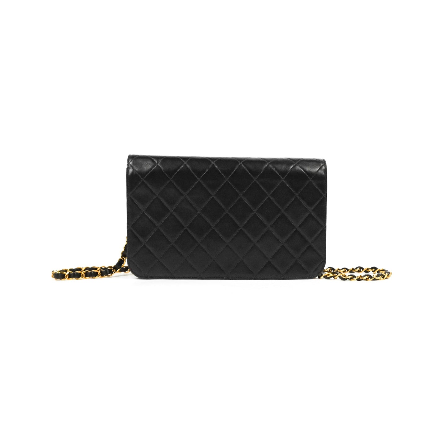 Chanel Vintage Full Flap Quilted Shoulder Bag Black Lambskin 24K Gold Hardware