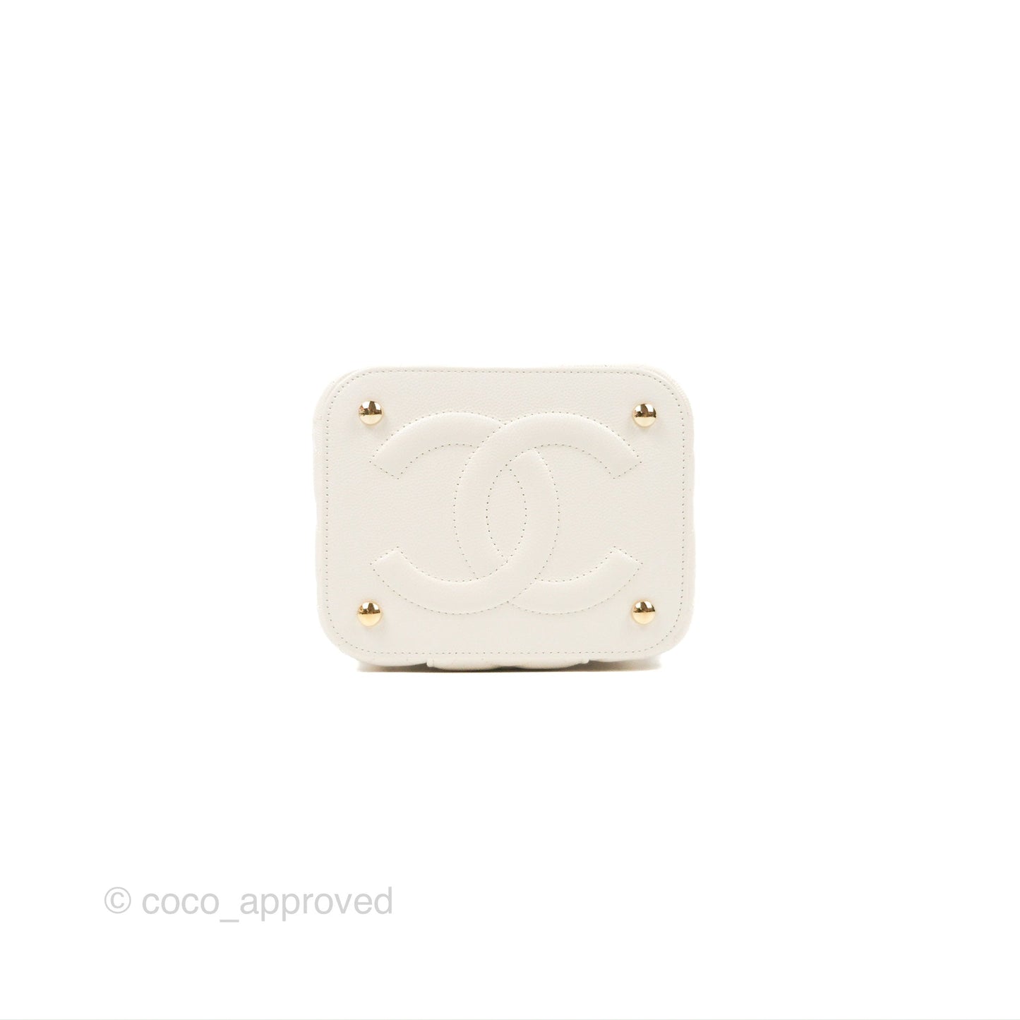 Chanel Quilted Top Handle Vanity Case White Caviar Gold Hardware