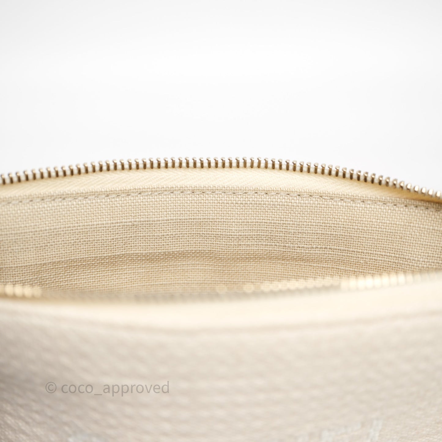 Chanel New Small Deauville Cream Ivory Canvas Light Gold Hardware