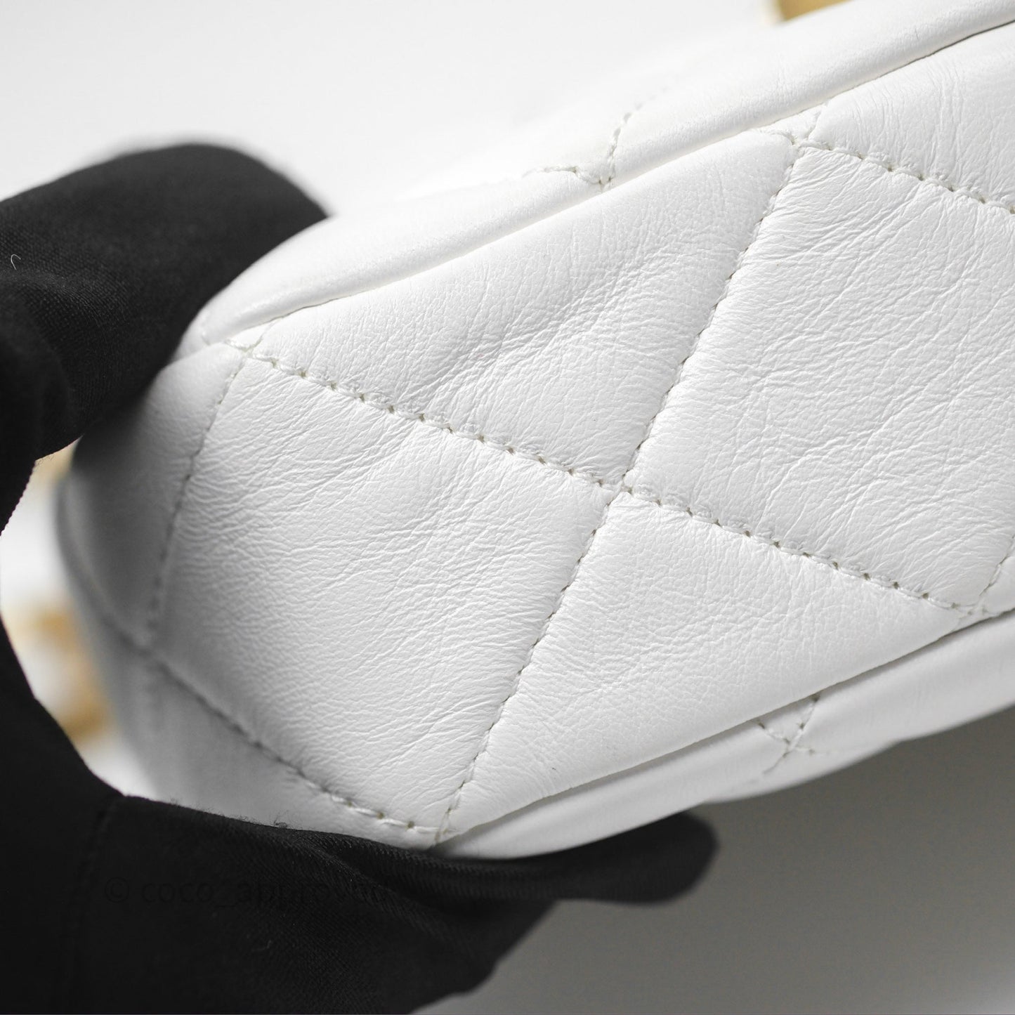 Chanel Small Flap Bag White Lambskin Aged Gold and Lacquered Metal 22S