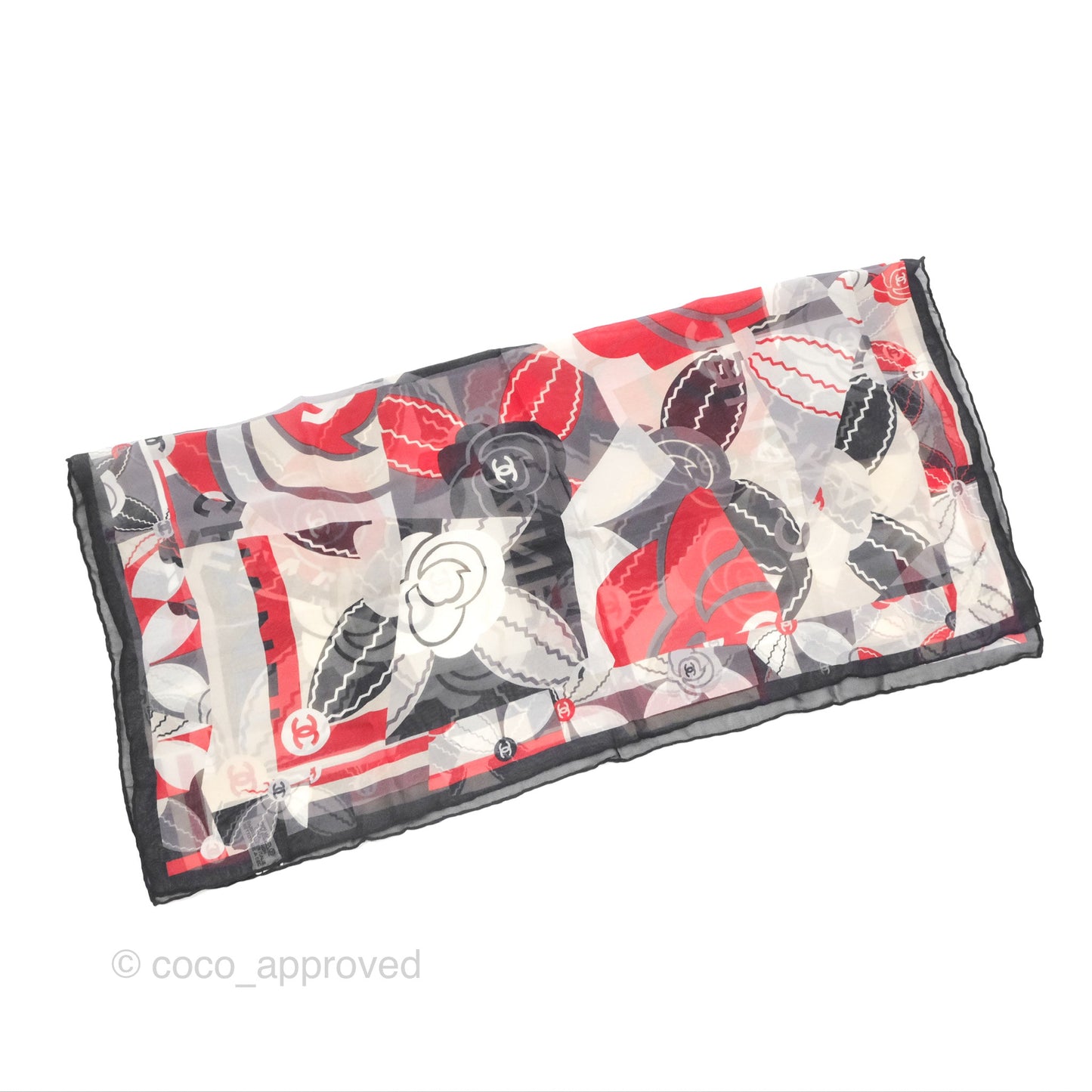 Chanel CC Silk Square Scarf 90 Grey/Red/White