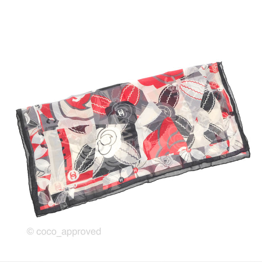 Chanel CC Silk Square Scarf 90 Grey/Red/White
