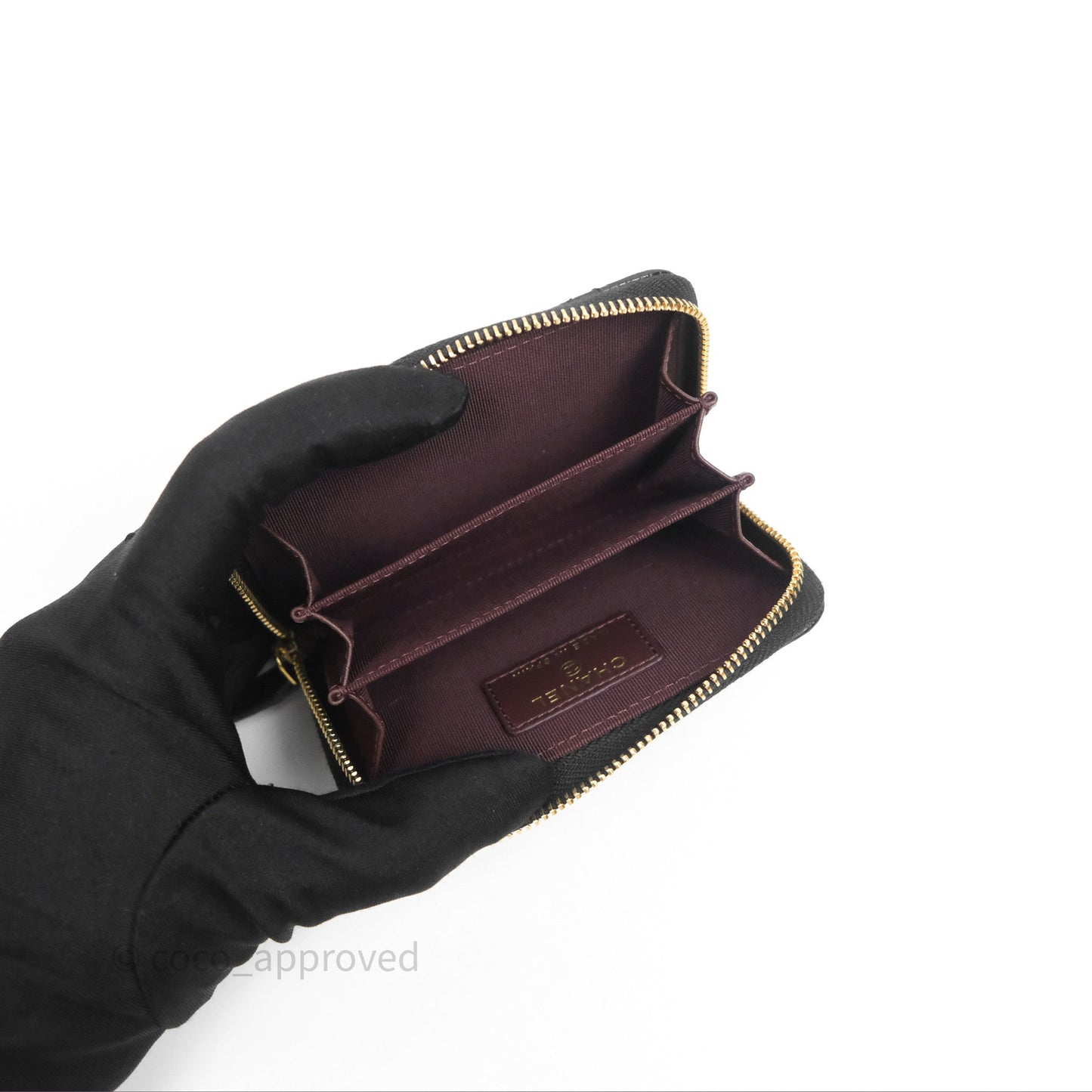 Chanel Quilted Zip Card Holder Black Caviar Gold Hardware
