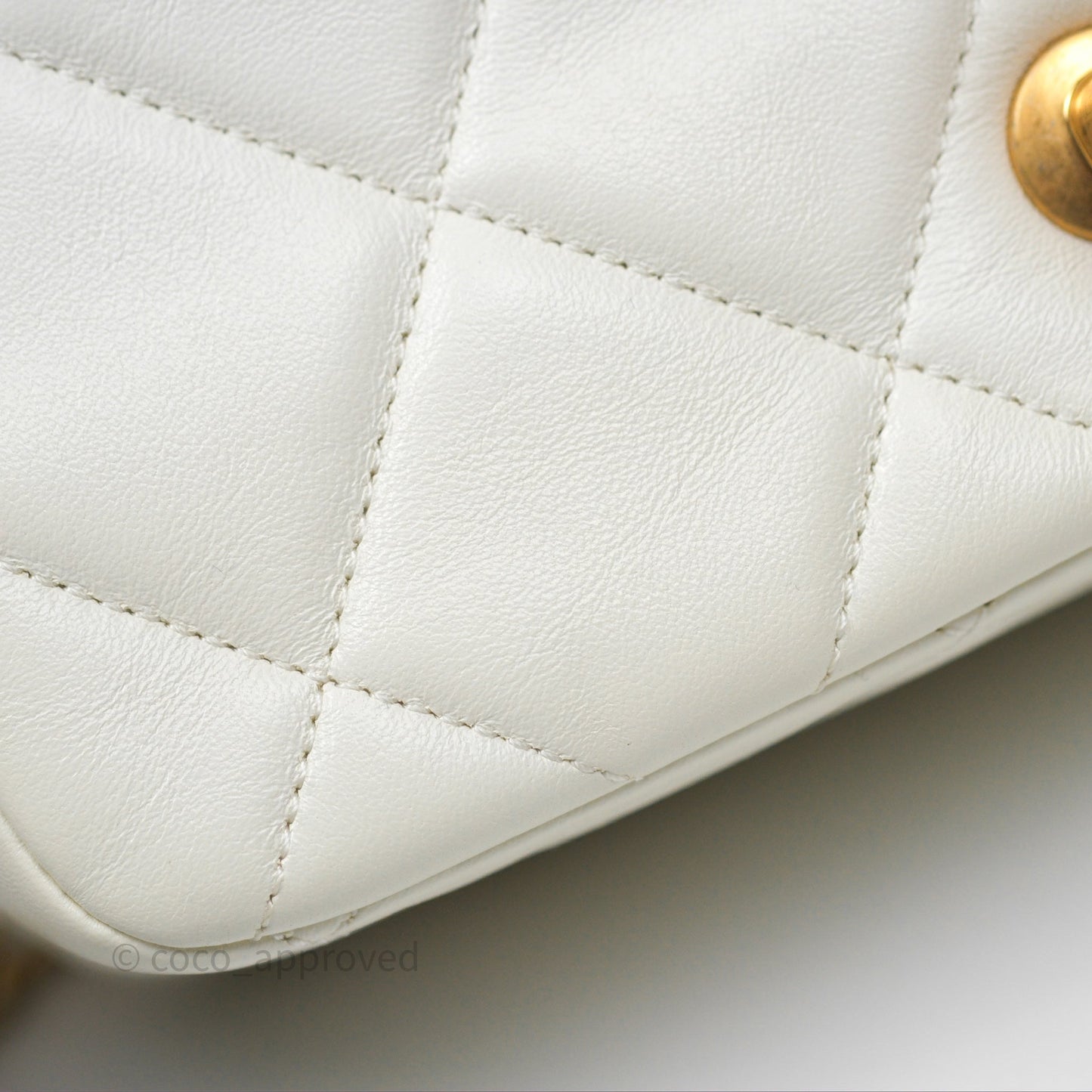 Chanel Quilted Double Pearl Adjustable Chain Flap Bag White Lambskin Aged Gold Hardware 24S