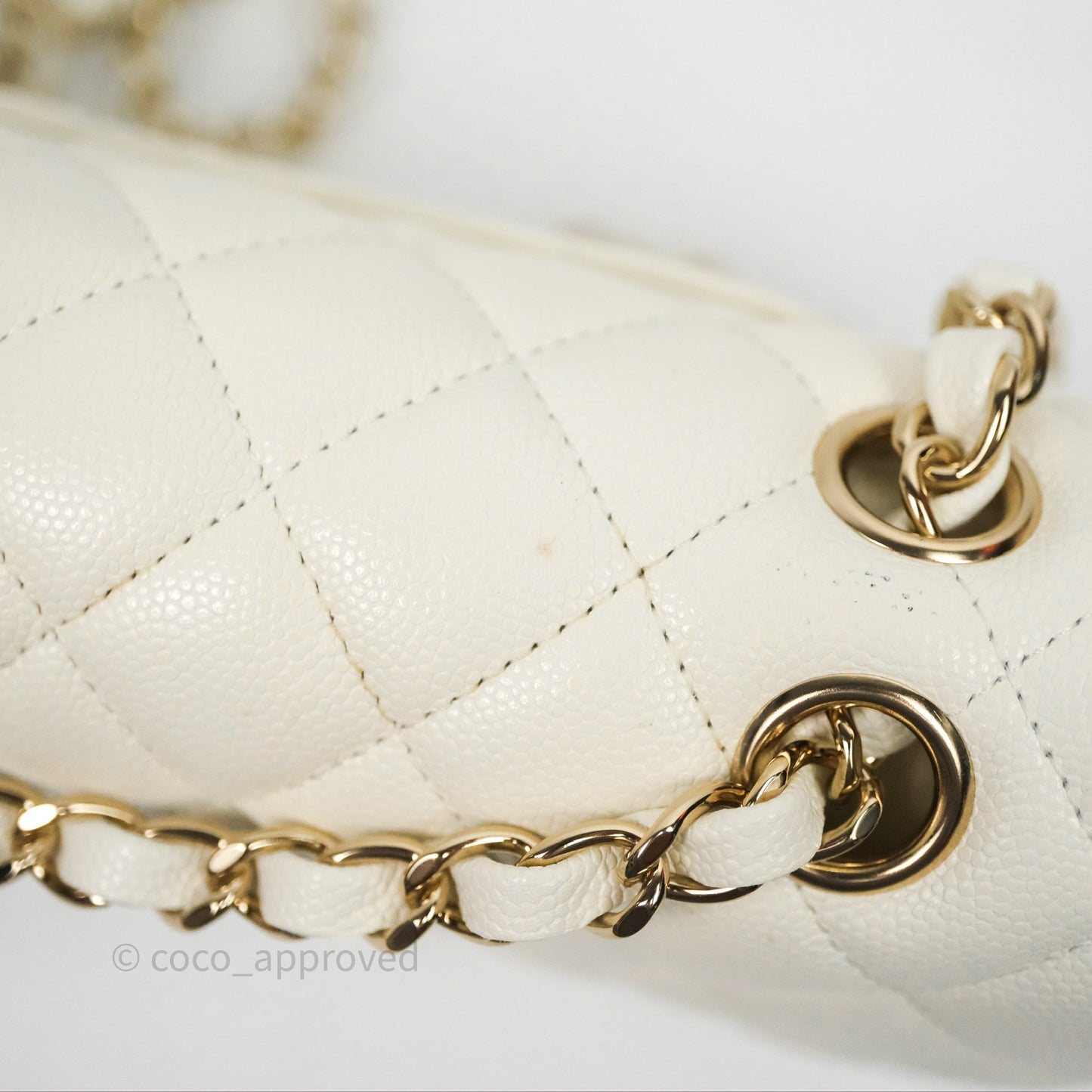 Chanel Classic M/L Medium Flap Quilted Ivory White Caviar Gold Hardware