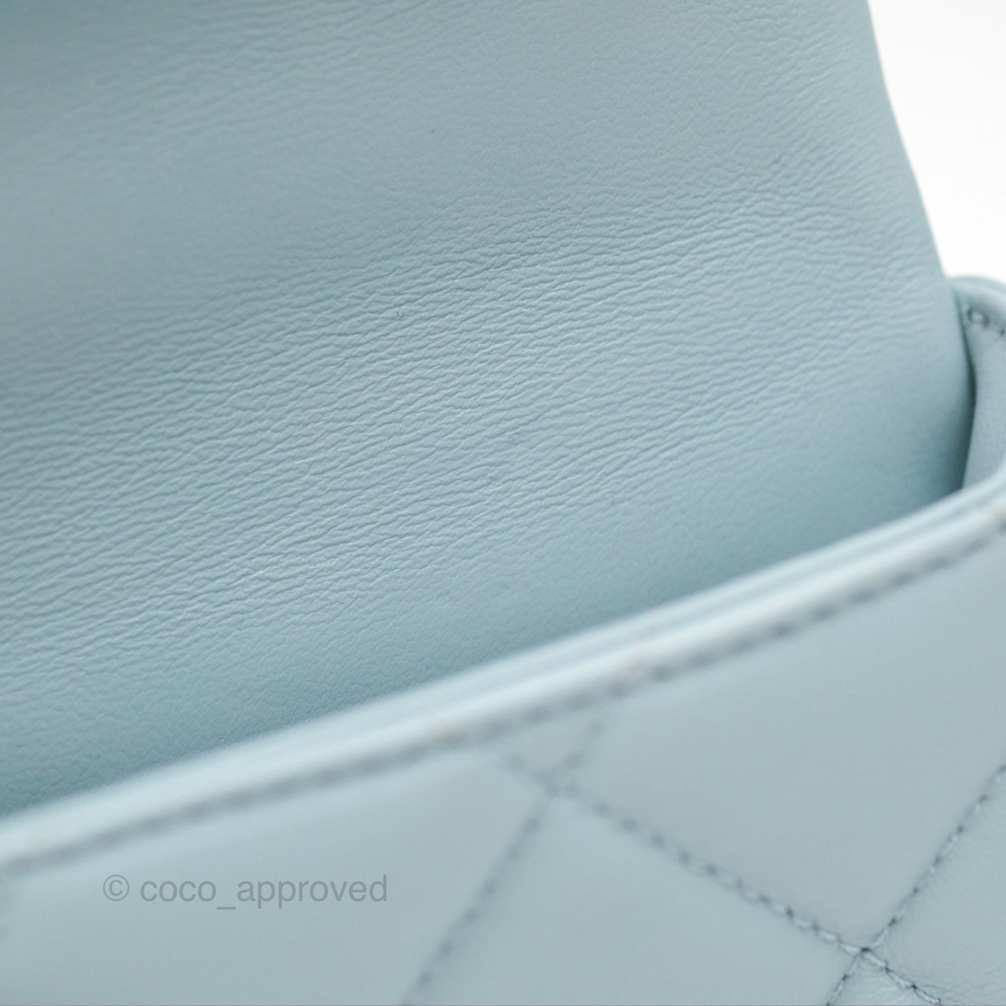 Chanel Quilted Enamel Pending CC Mini Square Flap Baby Blue Lambskin 22P