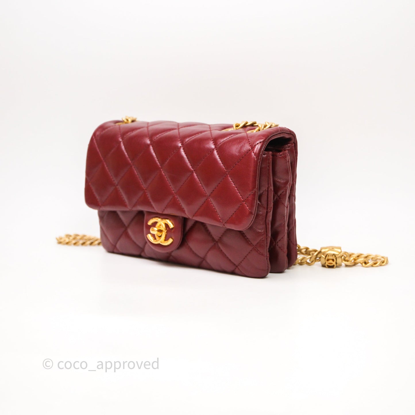 Chanel Small All Slide Adjustable Chain Flap Bag Burgundy Lambskin Aged Gold Hardware