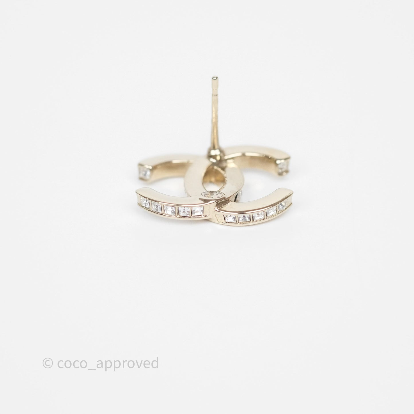 Chanel Crystal CC Earrings Gold Tone 24V