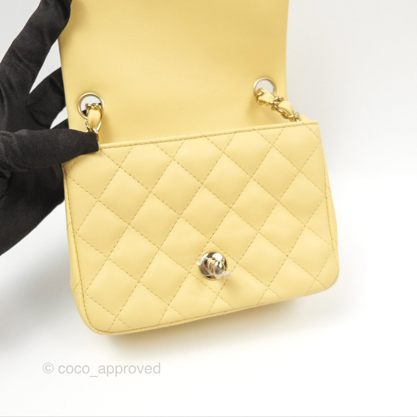 Chanel Mini Square Quilted Yellow Lambskin Gold Hardware