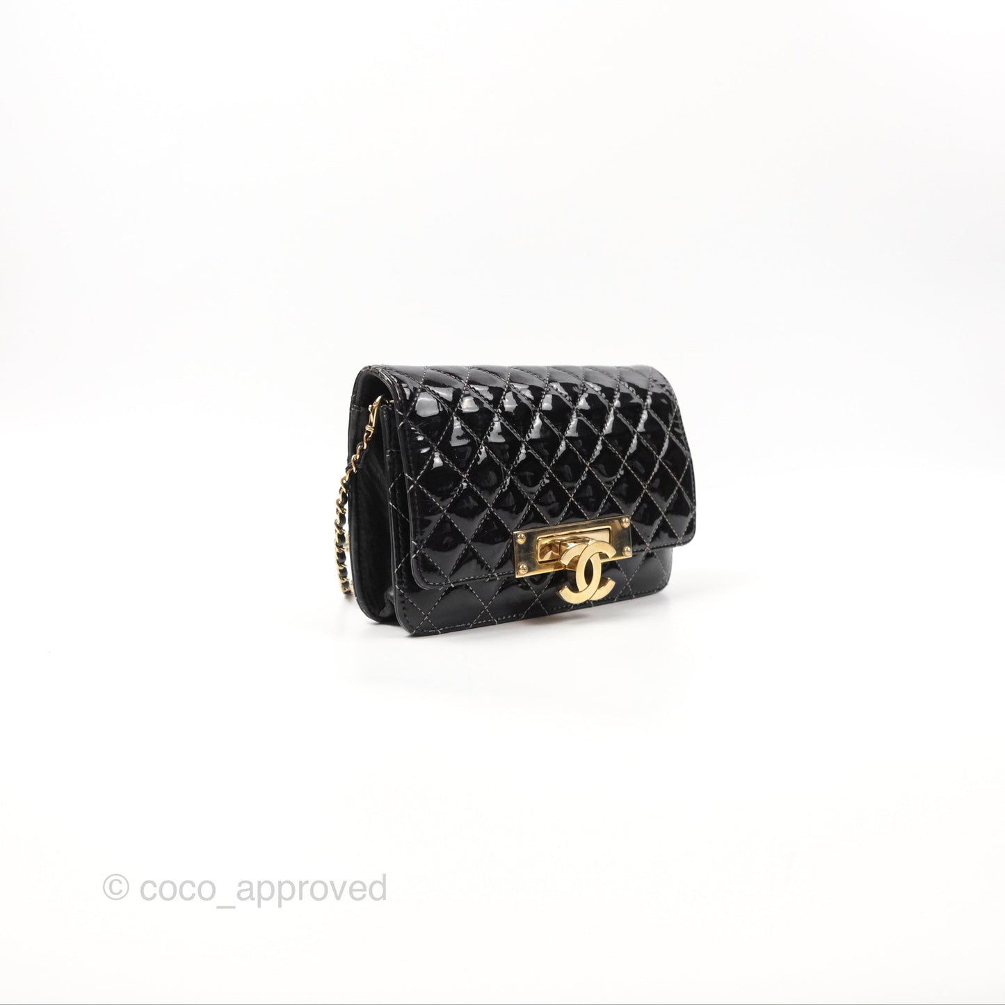Chanel Golden Class Wallet On Chain WOC Black Patent Gold Hardware