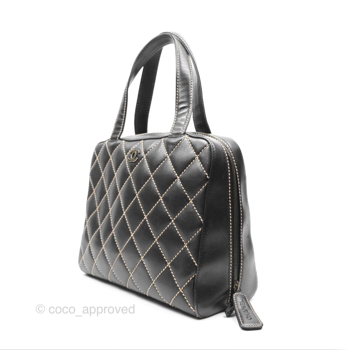 Chanel Vintage Wild Stitch Tote Bag Lambskin Black