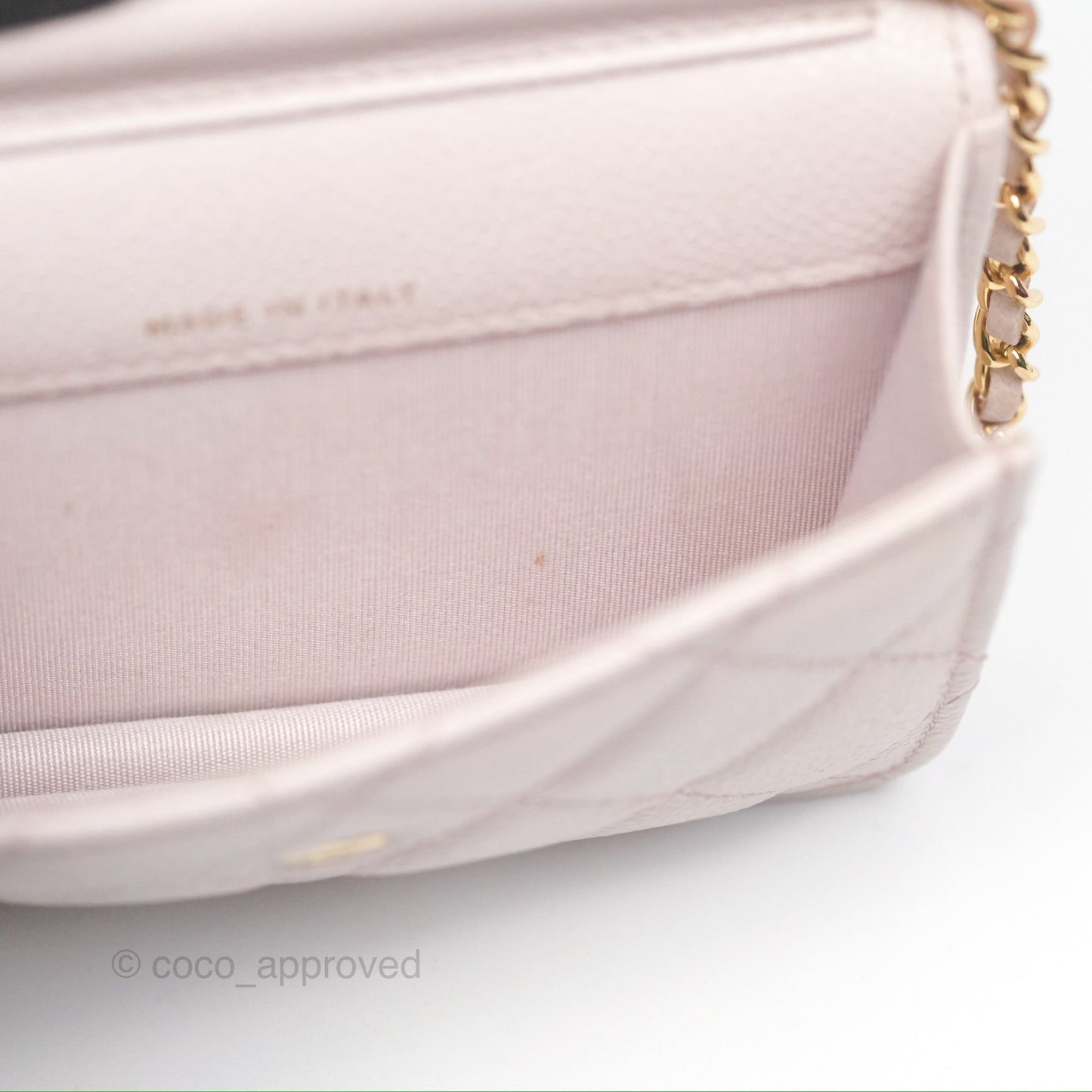 Chanel Miss Coco Clutch With Chain Quilted Lilac Pink Caviar Gold Hardware