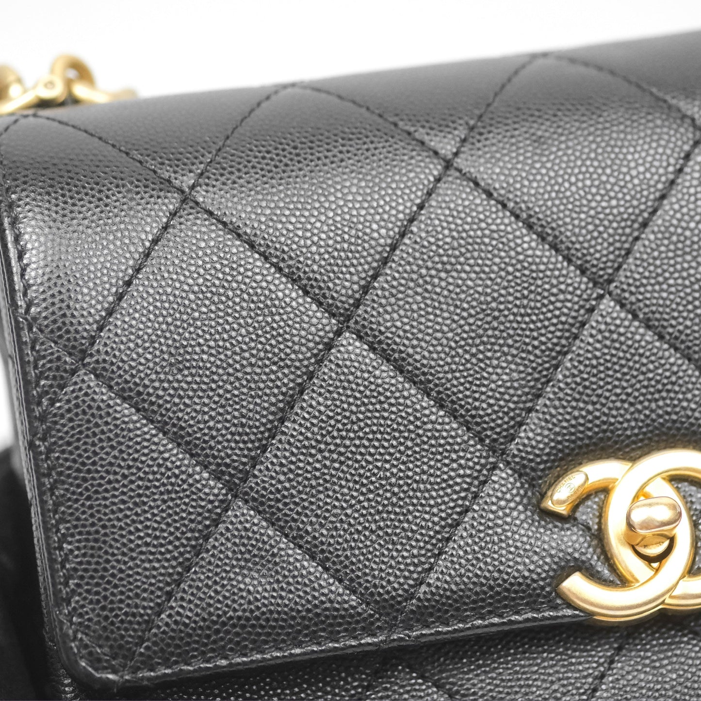 Chanel Bracelet On Chain Flap Bag Flat Quilted Black Caviar Aged Gold Hardware