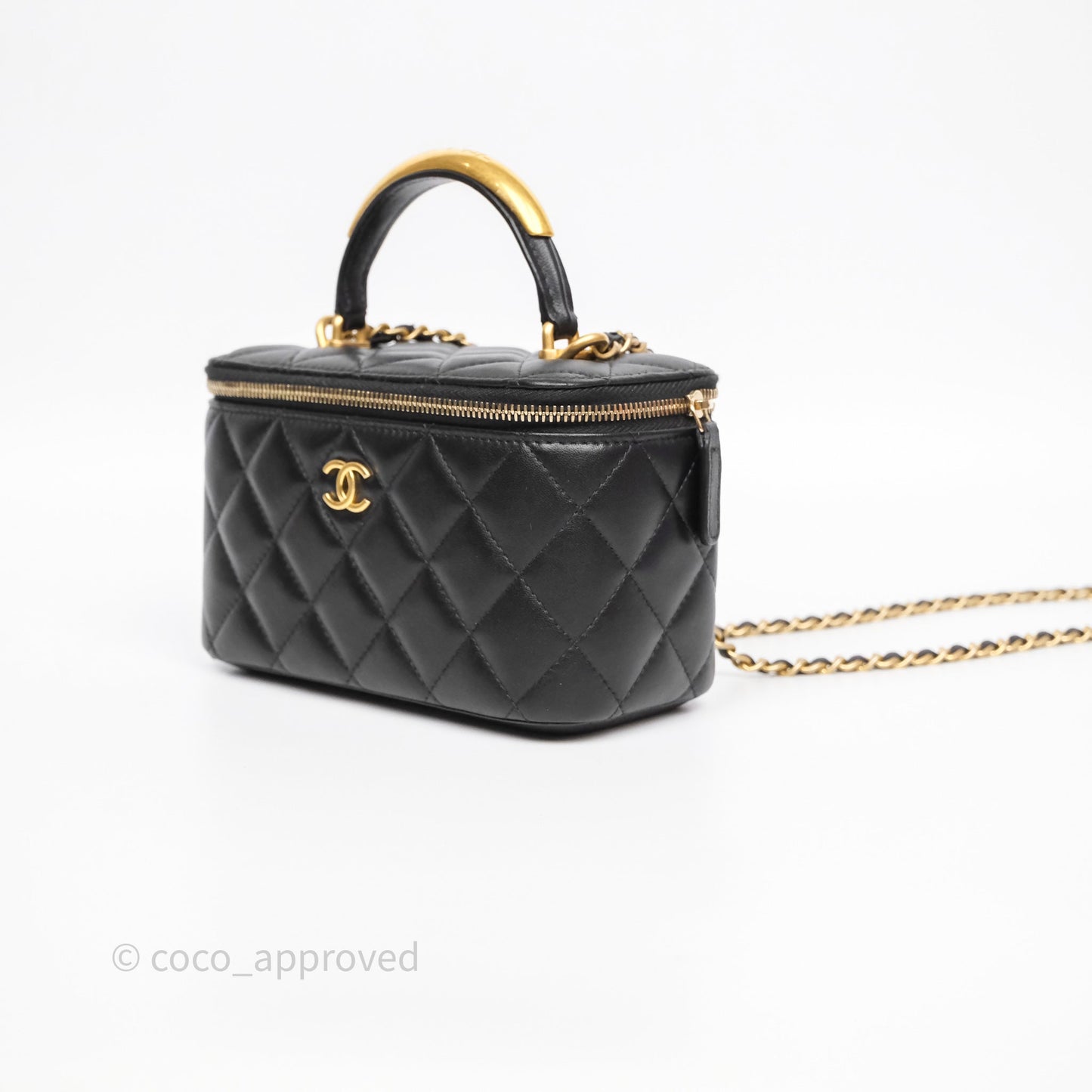 Chanel Vanity Rectangular Metal Top Handle Black Lambskin Aged Gold Hardware