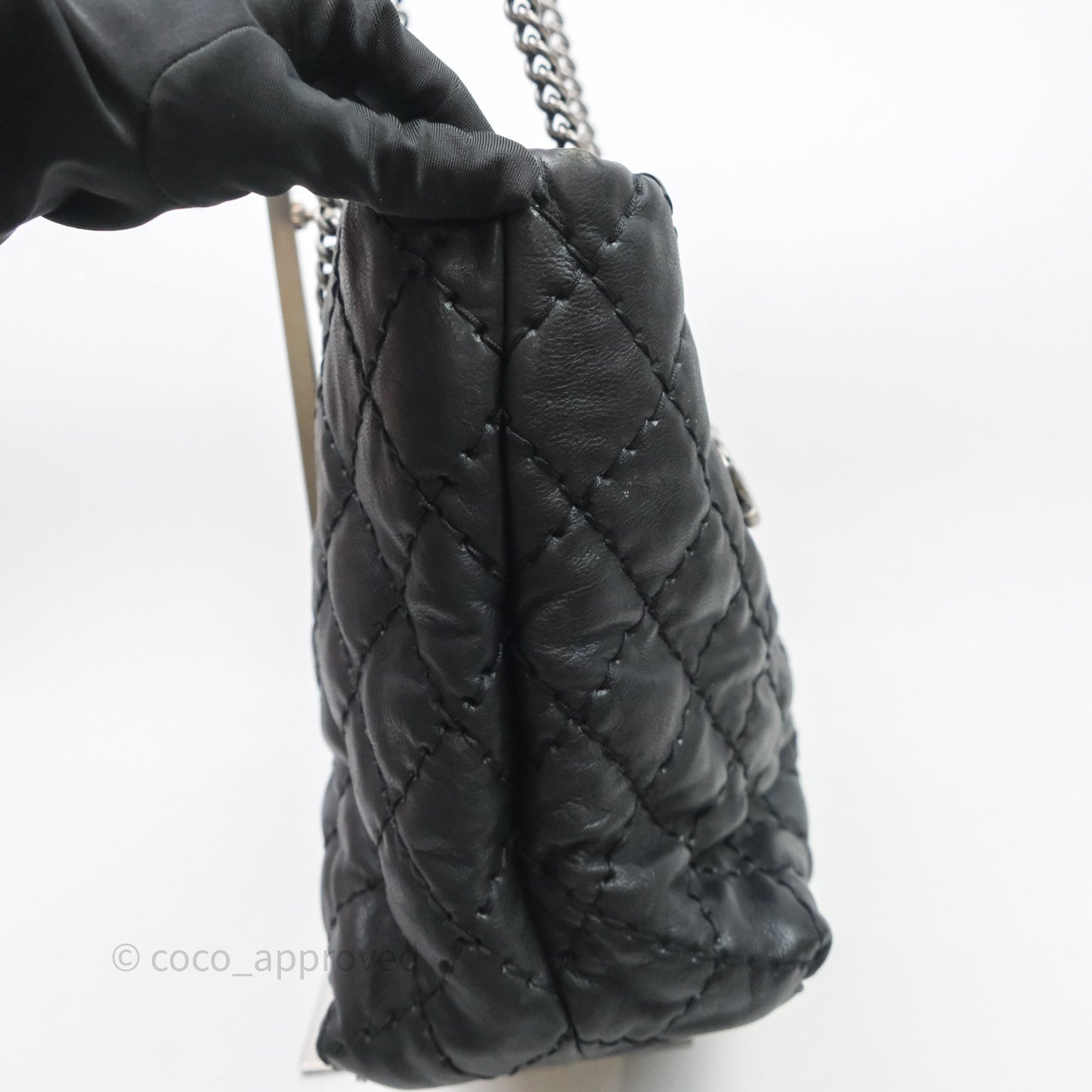 Chanel Ultimate Stitch Shopping Tote Black Calfskin Aged Silver Hardware
