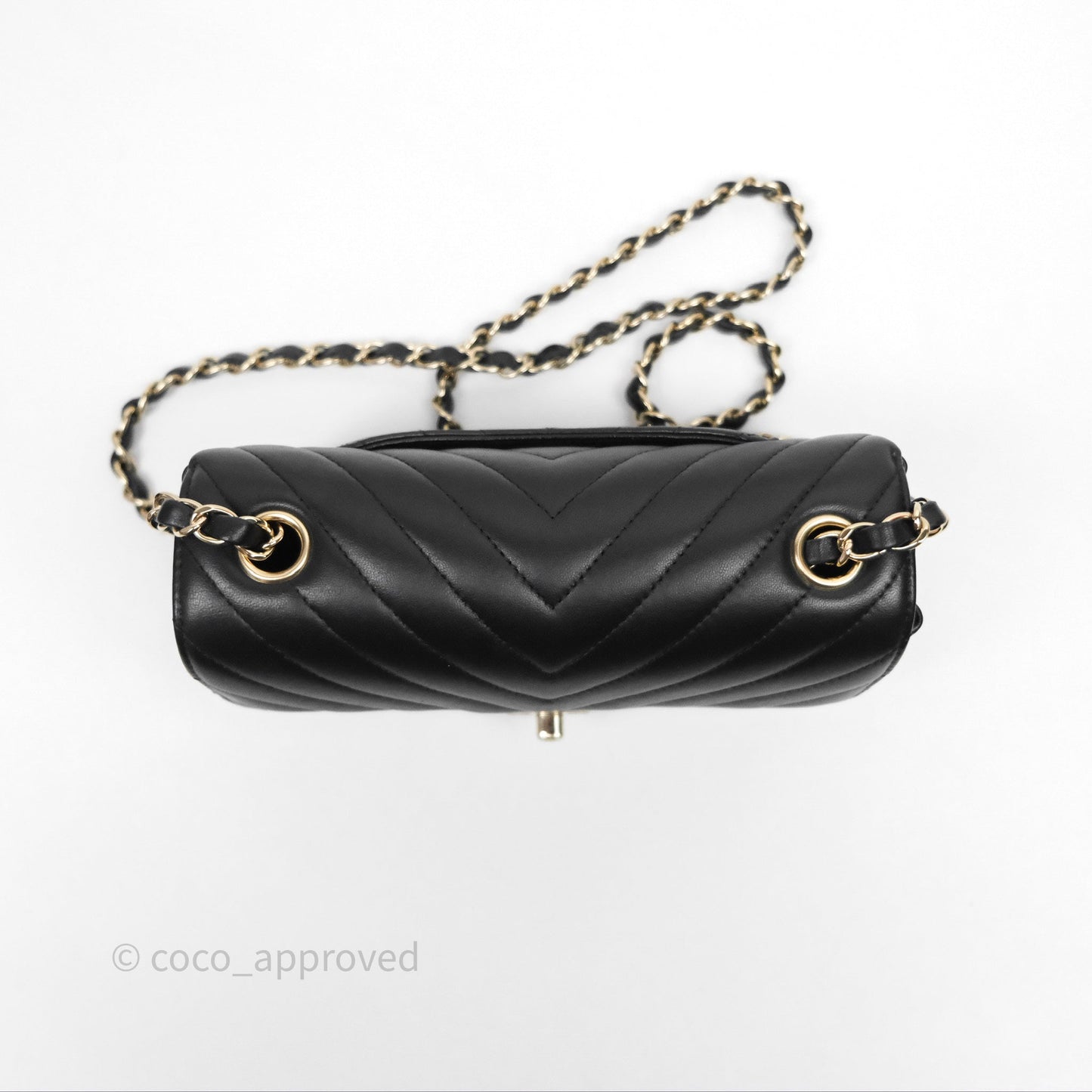 Chanel Quilted Mini Rectangular Chevron Black Lambskin Gold Hardware