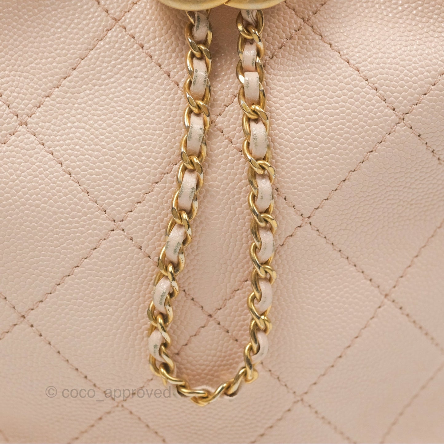 Chanel Quilted Top Handle Drawstring Bucket Bag Pink Caviar Aged Gold Hardware