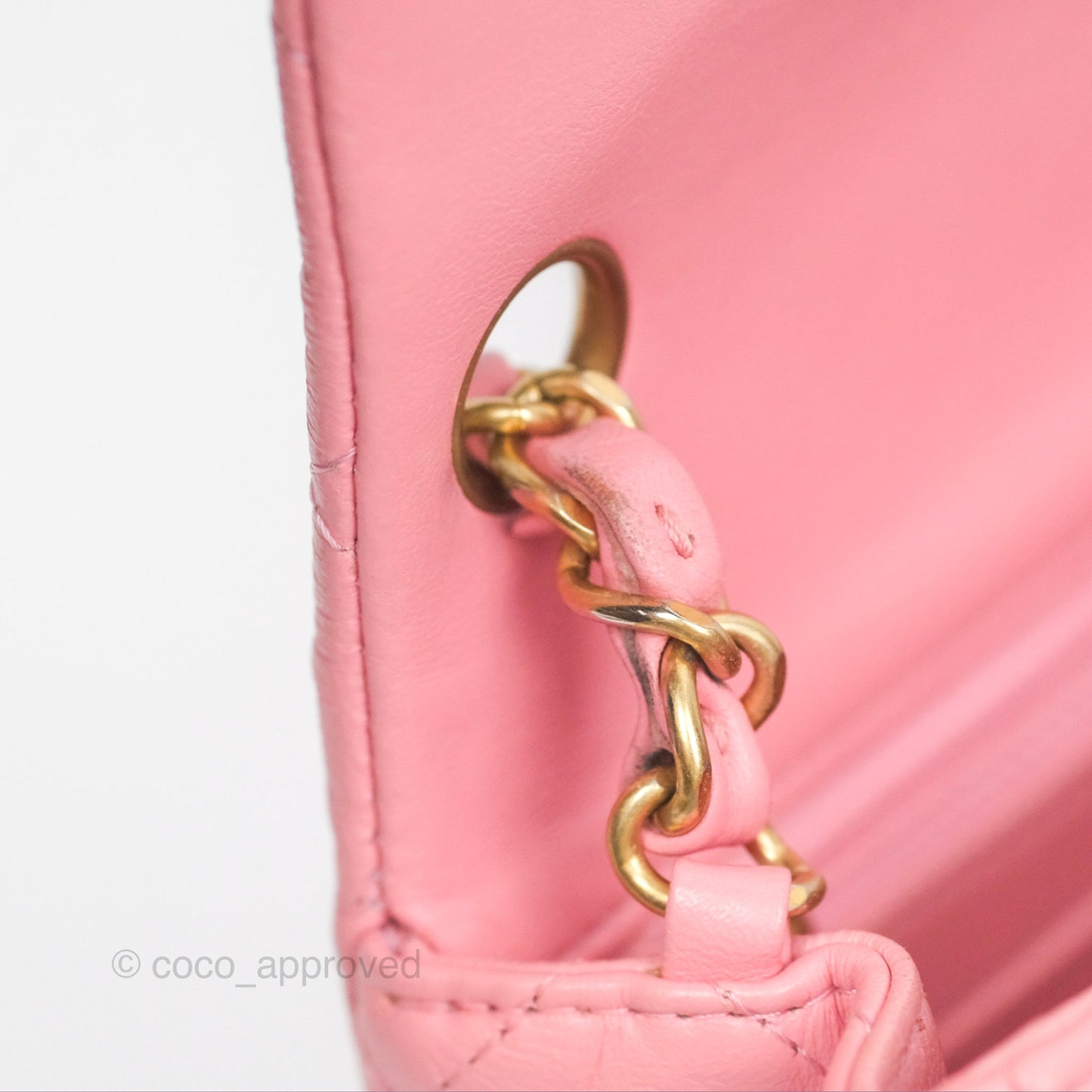 Chanel Mini Square Pink Lambskin Aged Gold Hardware