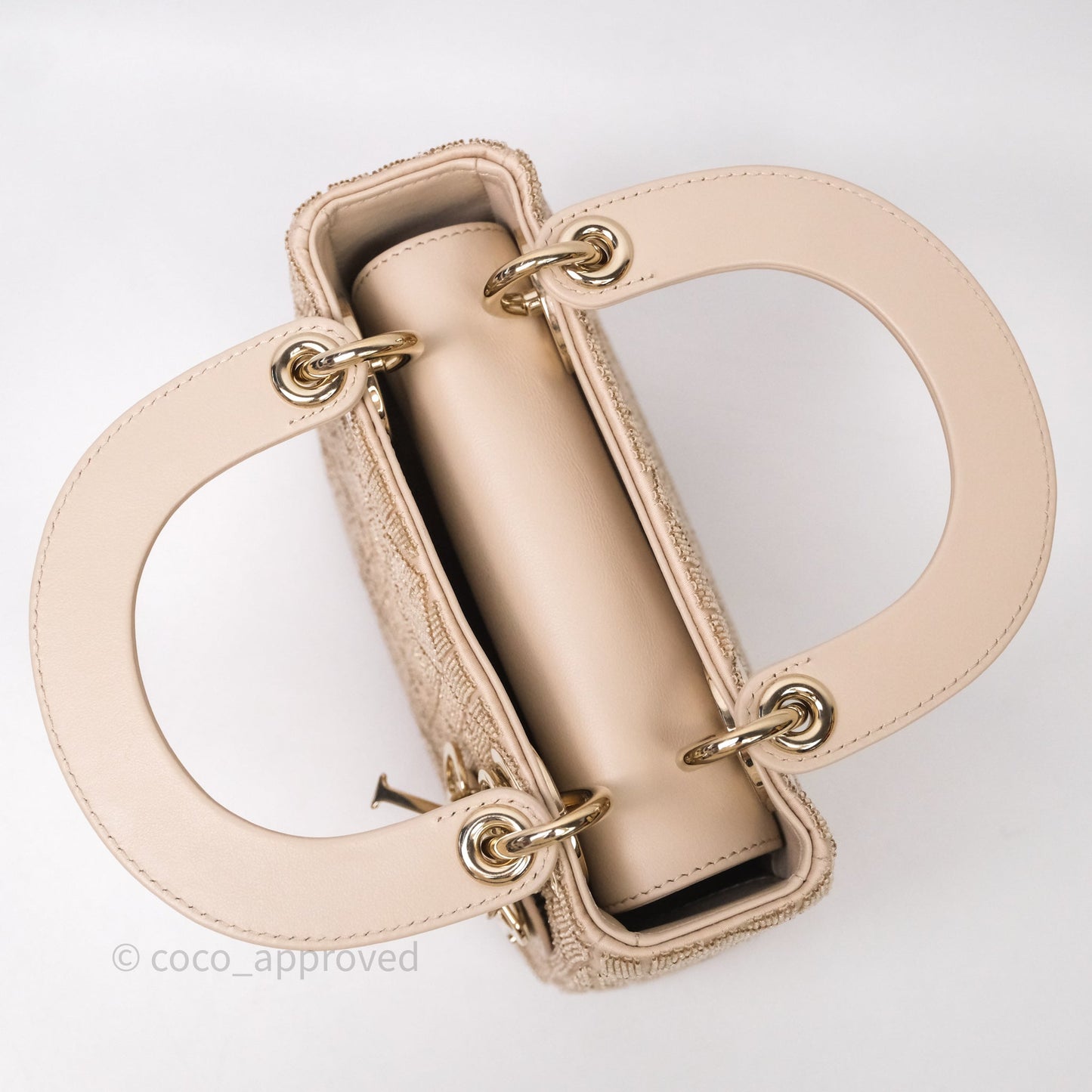 Christian Dior Mini Dior Caramel Beige Microbead-Embroidered Cotton with Cannage Motif