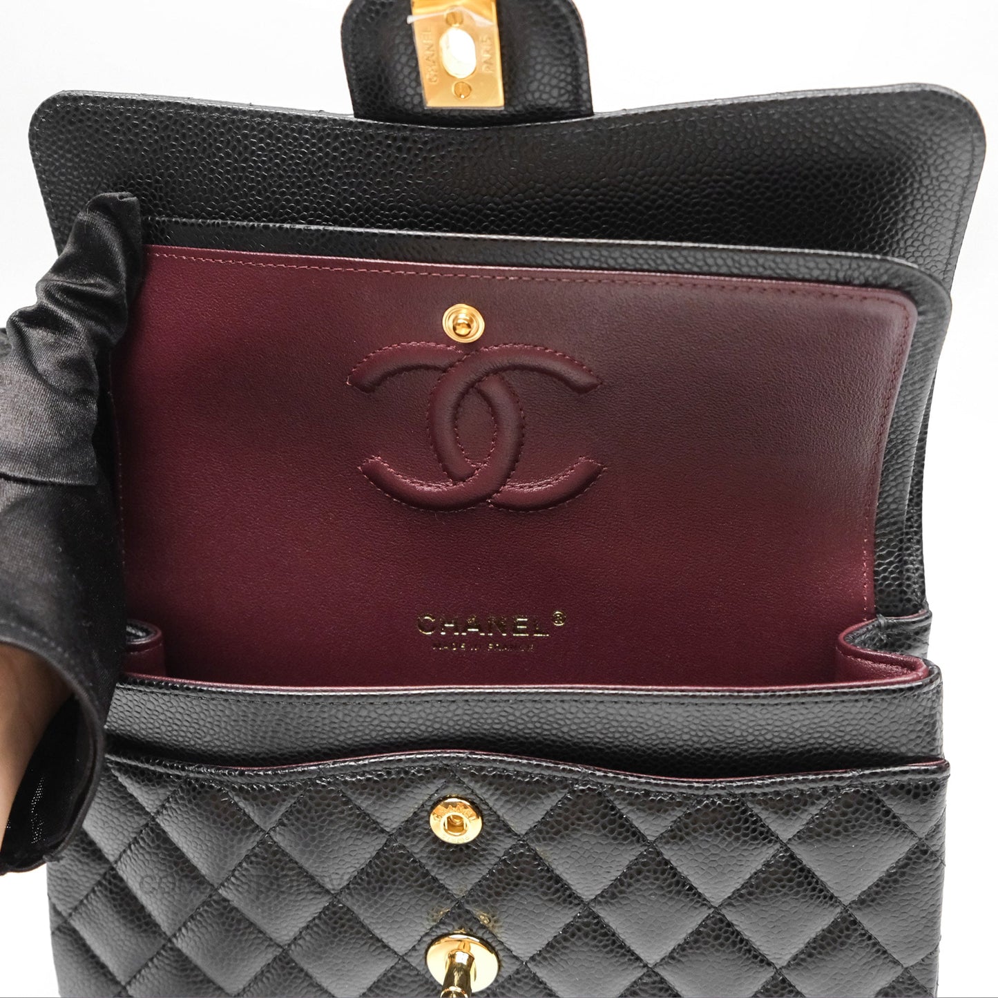 Chanel Small Classic Flap Quilted Black Caviar Gold Hardware