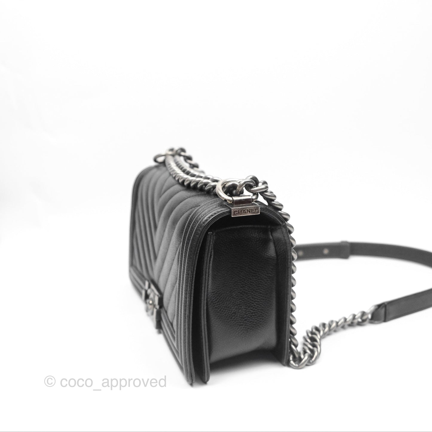 Chanel Medium Boy Chevron Black Caviar Ruthenium Hardware