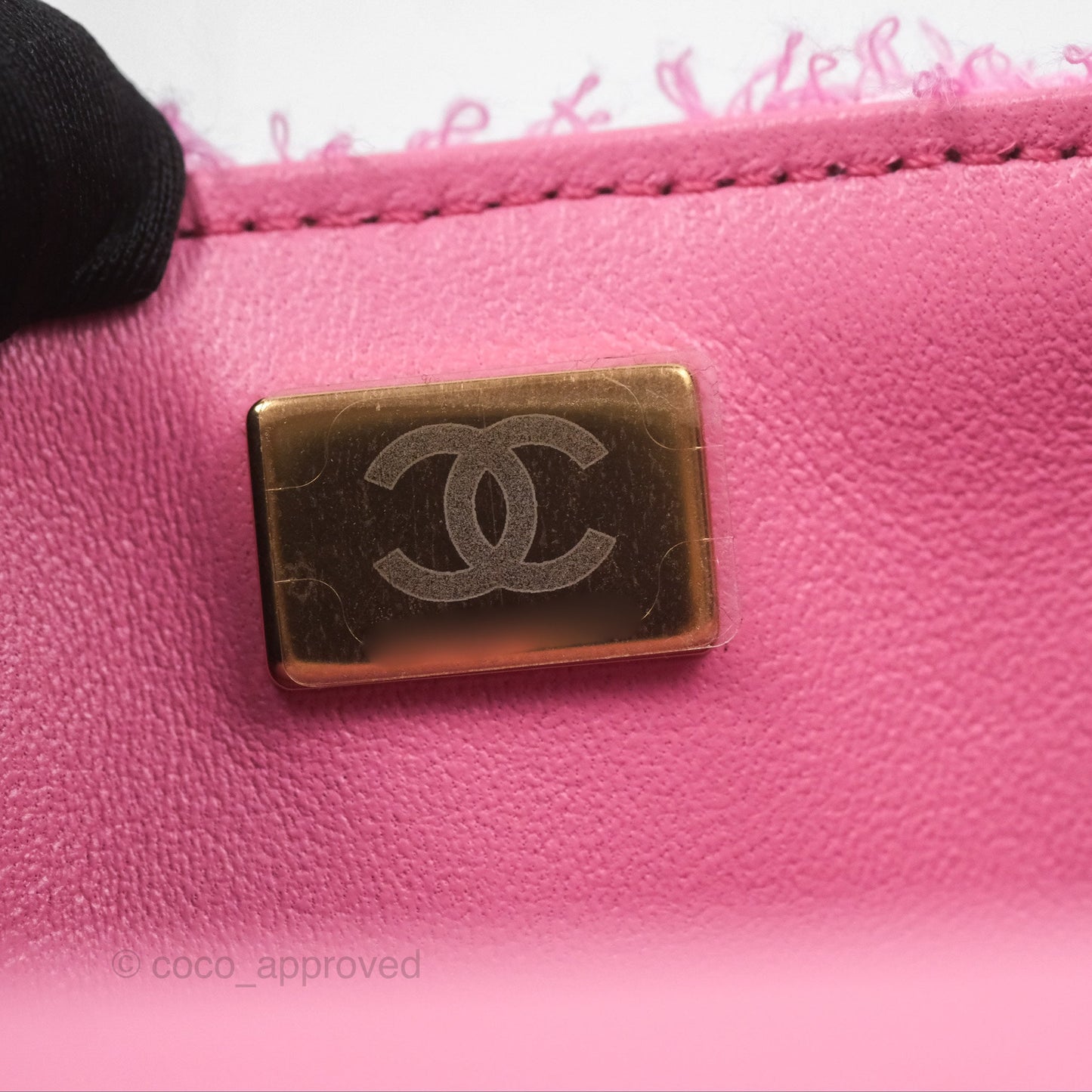 Chanel Mini Flap Bag with Pearl Chain Pink Tweed Aged Gold Hardware