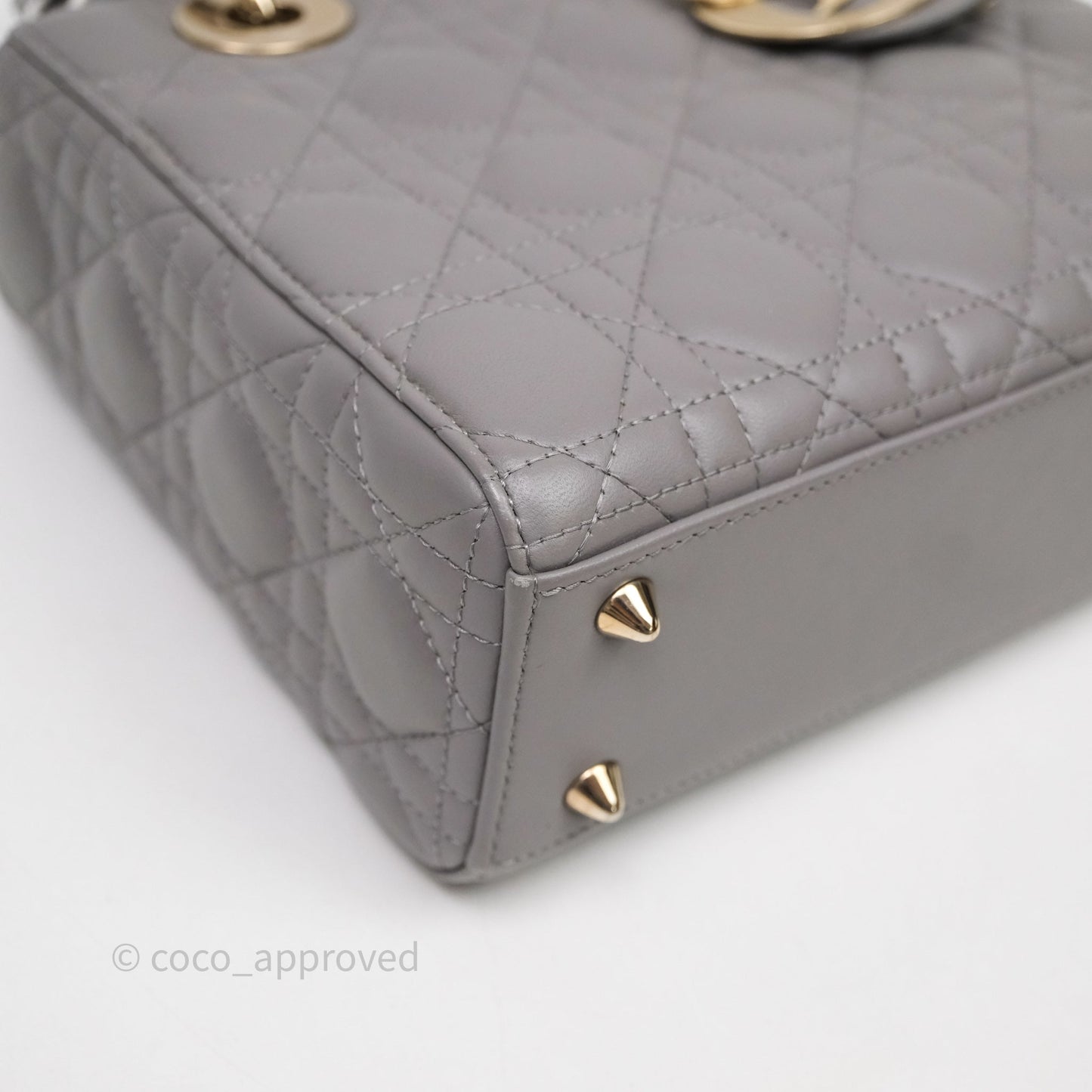 Christian Dior Small Lady Dior Grey Lambskin Gold Hardware