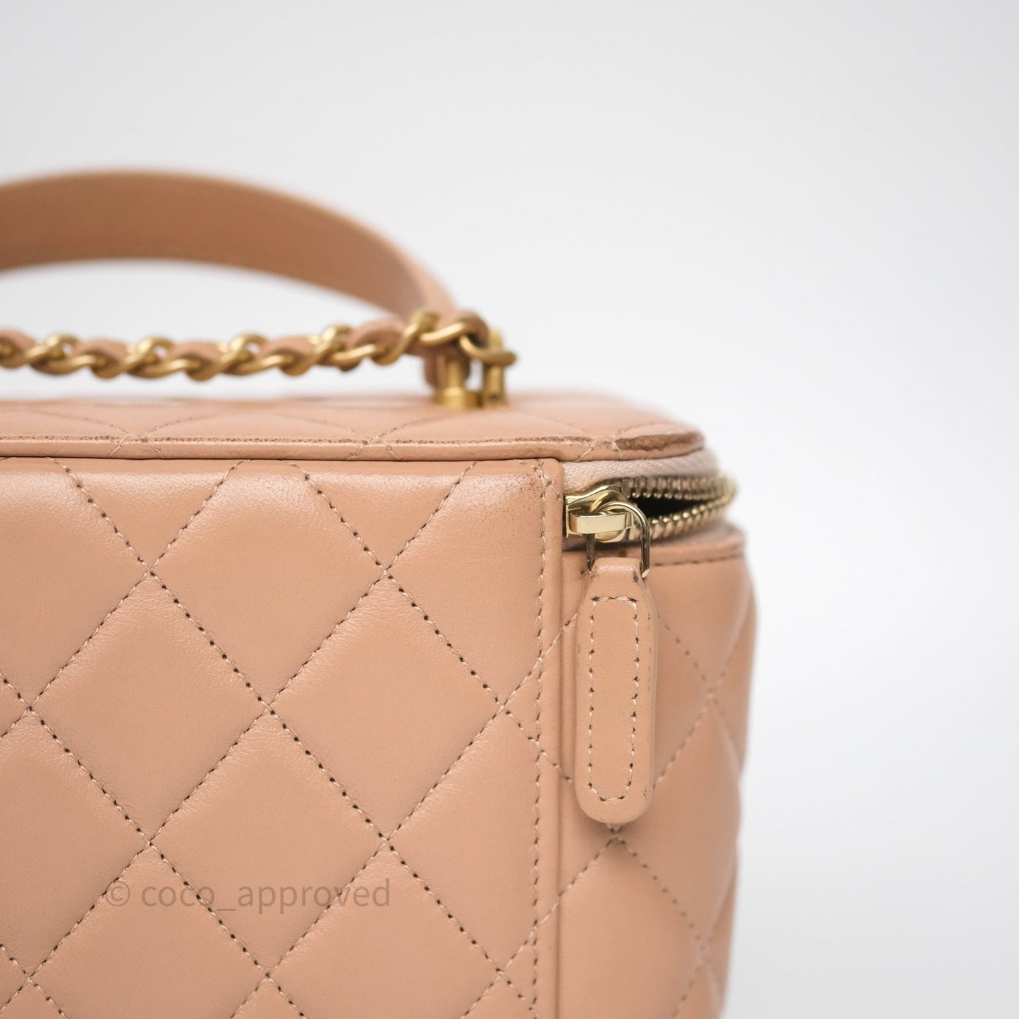 Chanel Vanity Rectangular Top Handle Beige Lambskin Aged Gold Hardware