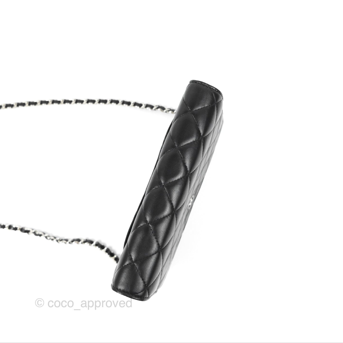 Chanel Quilted Classic Wallet On Chain WOC Black Lambskin Silver Hardware