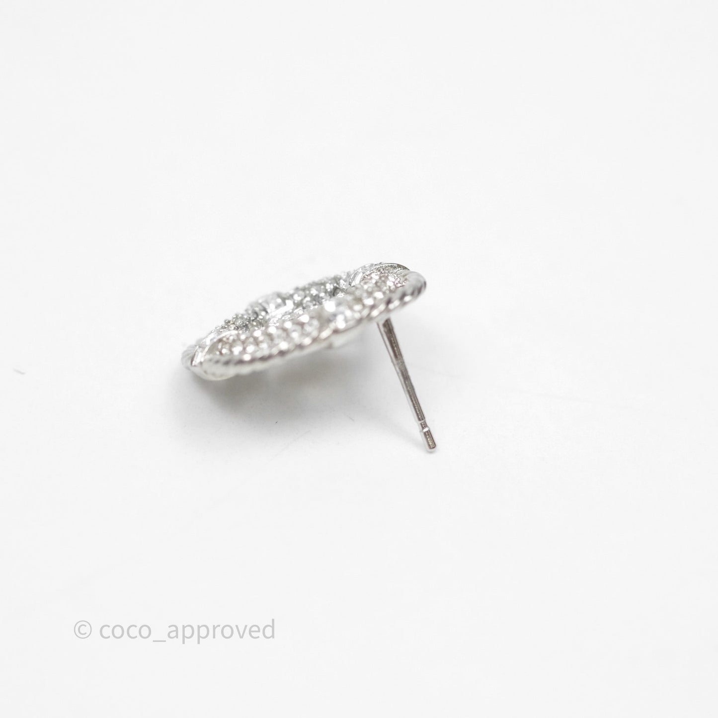 Chanel Crystal CC Square Round Earrings Silver Tone 19C