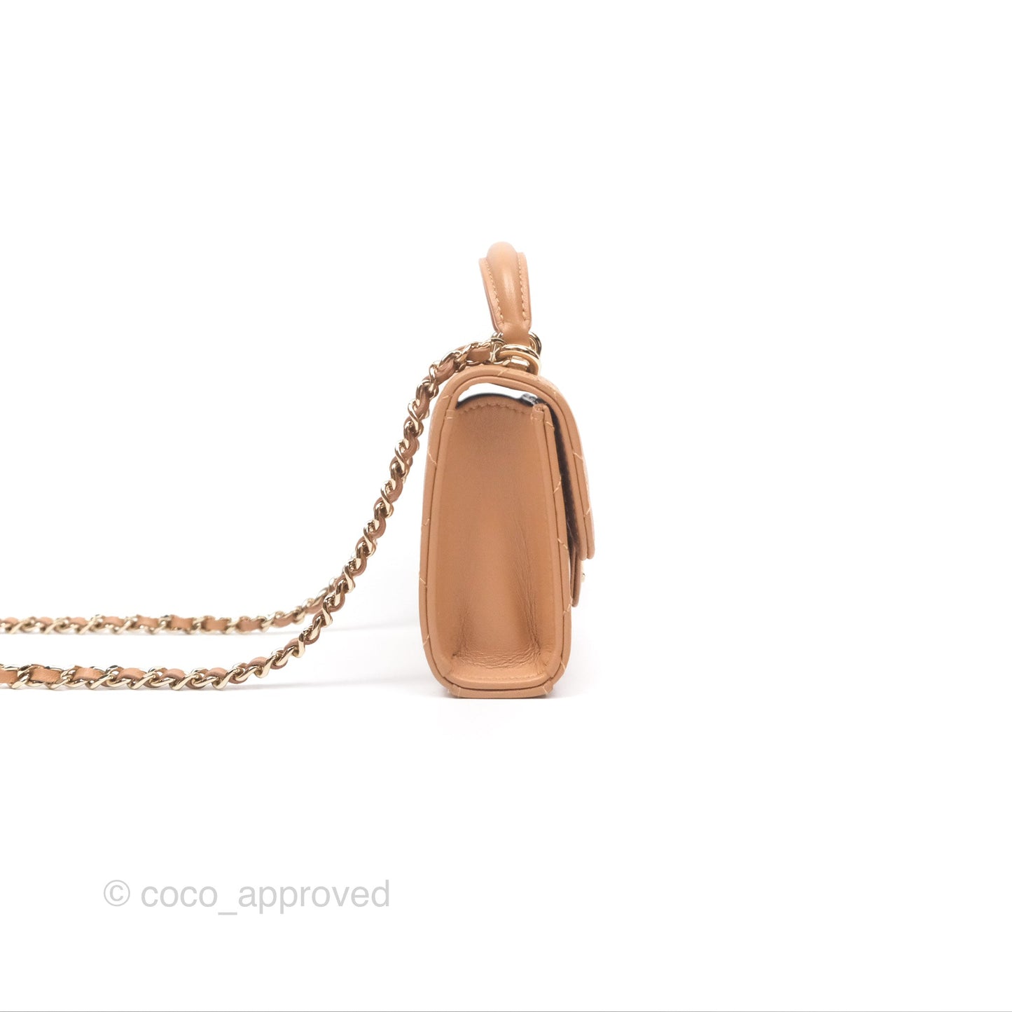 Chanel Mini Handle Clutch With Chain Caramel Lambskin Gold Hardware