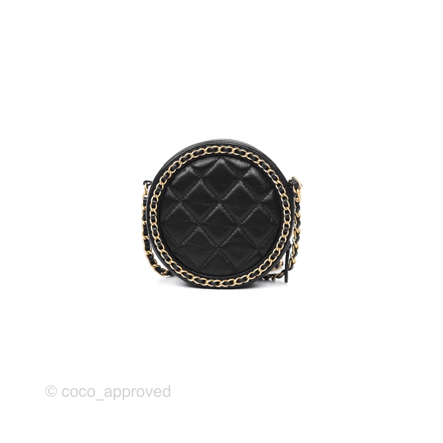 Chanel Chained Round Filigree Clutch With Chain Black Lambskin Gold Hardware