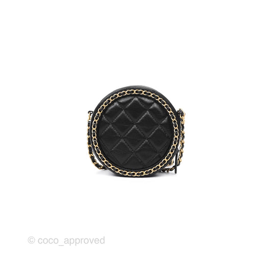 Chanel Chained Round Filigree Clutch With Chain Black Lambskin Gold Hardware