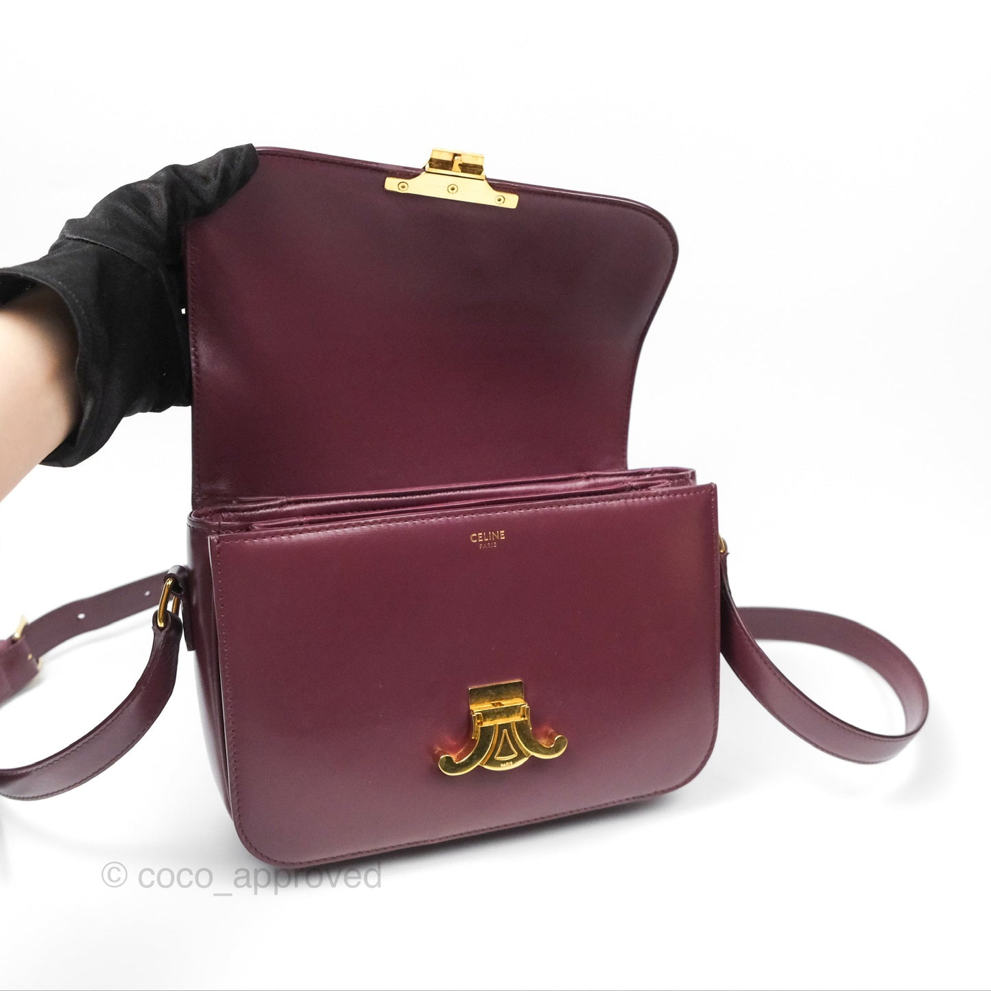 Celine Medium Triomphe Acai Burgundy Shiny Calfskin