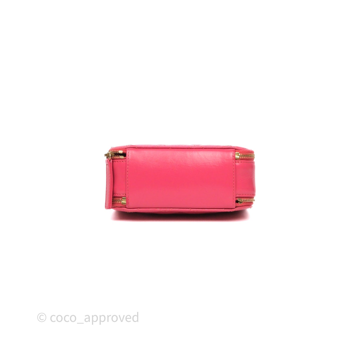 Chanel Small Top Handle Vanity Case Hot Pink Shiny Crumpled Calfskin Aged Gold Hardware