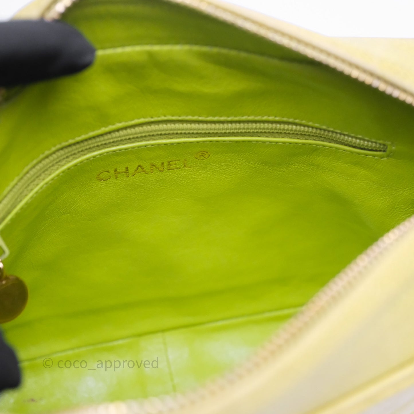Chanel Vintage Quilted Camera Bag Green Yellow Caviar Gold Hardware
