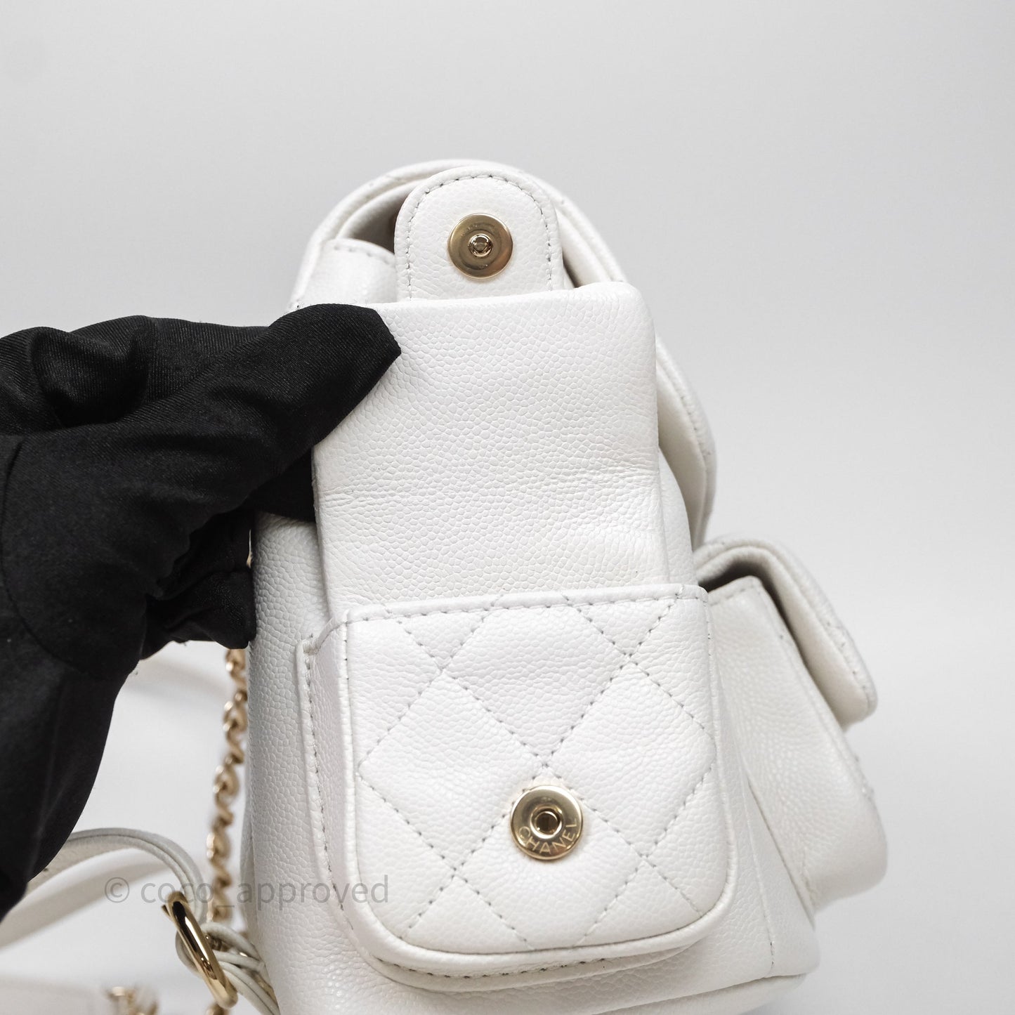 Chanel Small Duma Backpack Caviar White Gold Hardware