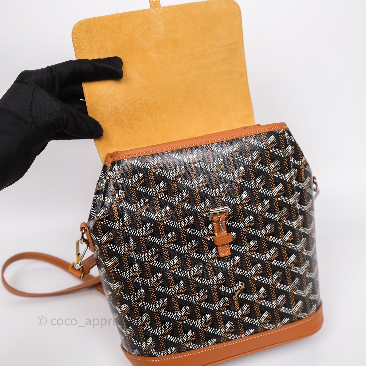Goyard Mini Alpin Backpack Black/ Tan  Goyardine Calfskin
