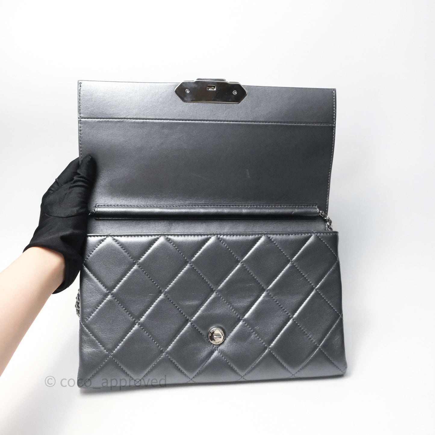 Chanel Clutch with Chain Metallic Dark Grey Silver Hardware