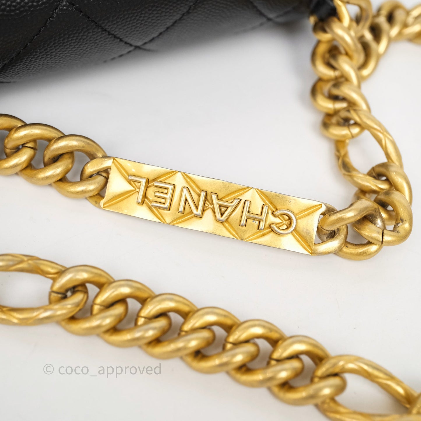 Chanel Mini Bracelet On Chain Flap Bag Flat Quilted Black Caviar Aged Gold Hardware